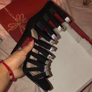 Black strappy heel w/ silver sequins